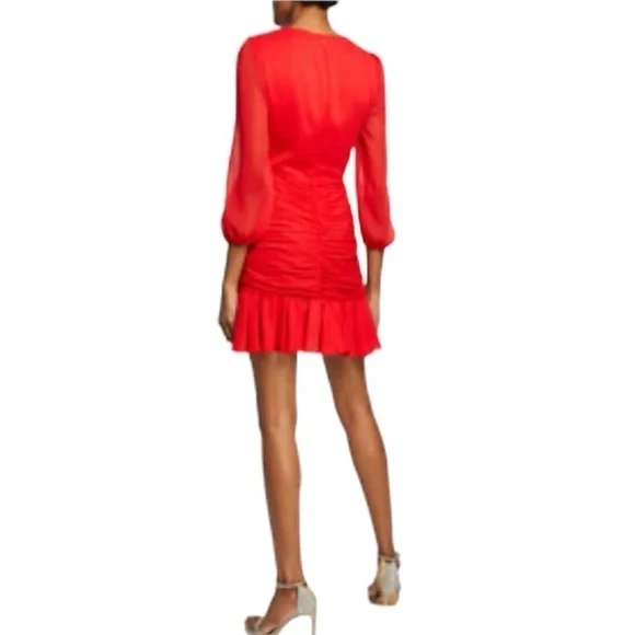 Jill Stuart Shirred Blouson Sleeve Faux Wrap Formal Cocktail Dress -Red - Size 2 - Picture 8 of 11